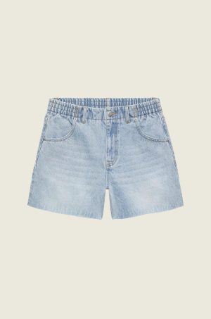 Denim shorts with elastic waistband
