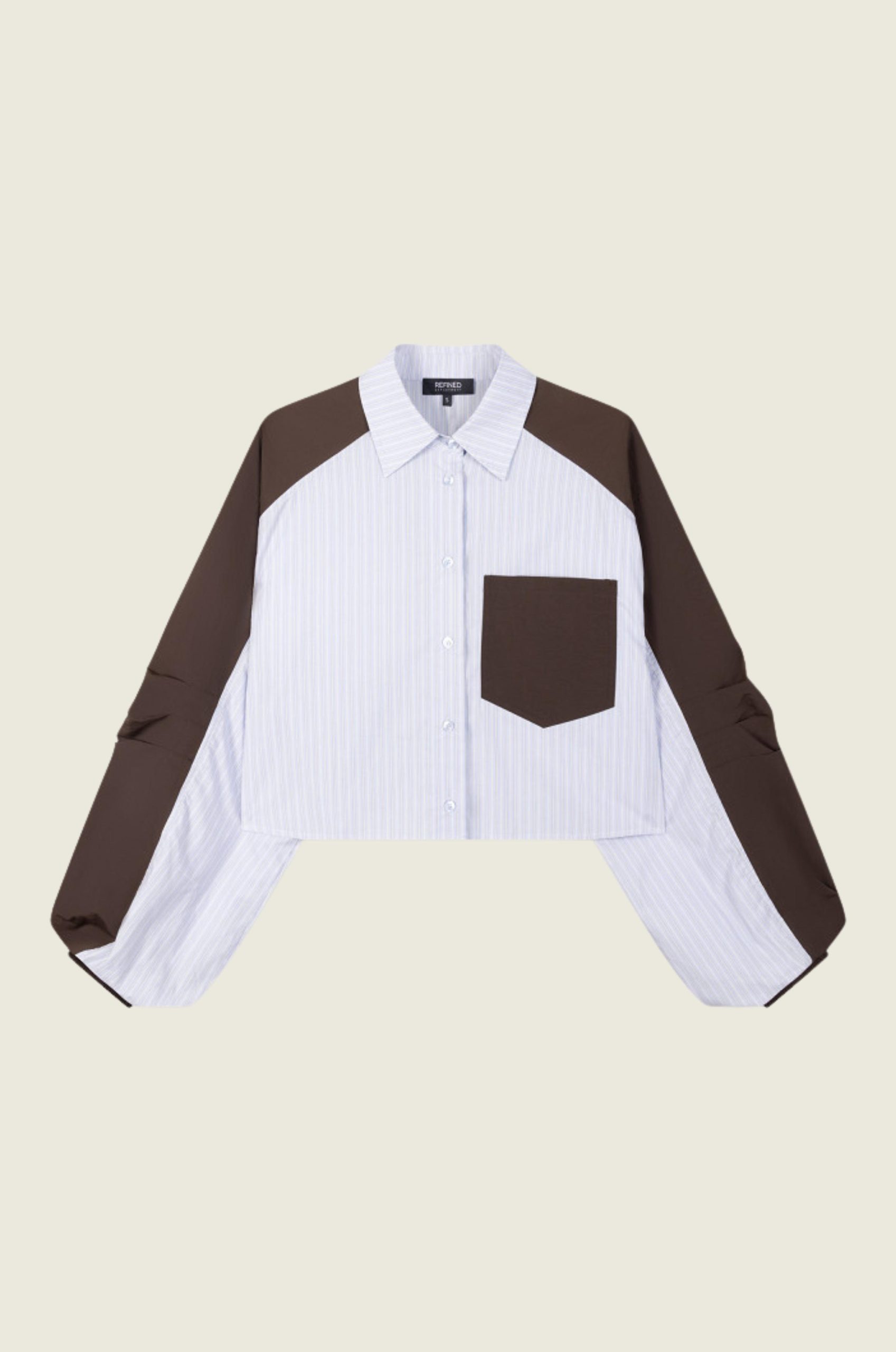 Ladies_woven_striped_blouse_bomber_panel_NOOR